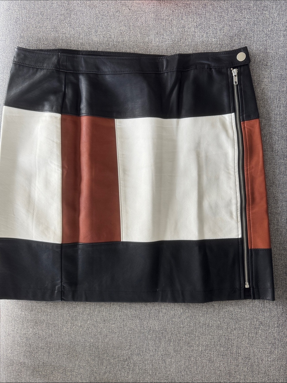 INC Black, White & Brown Colorblock Vegan Leather Mini Skirt Size 14
